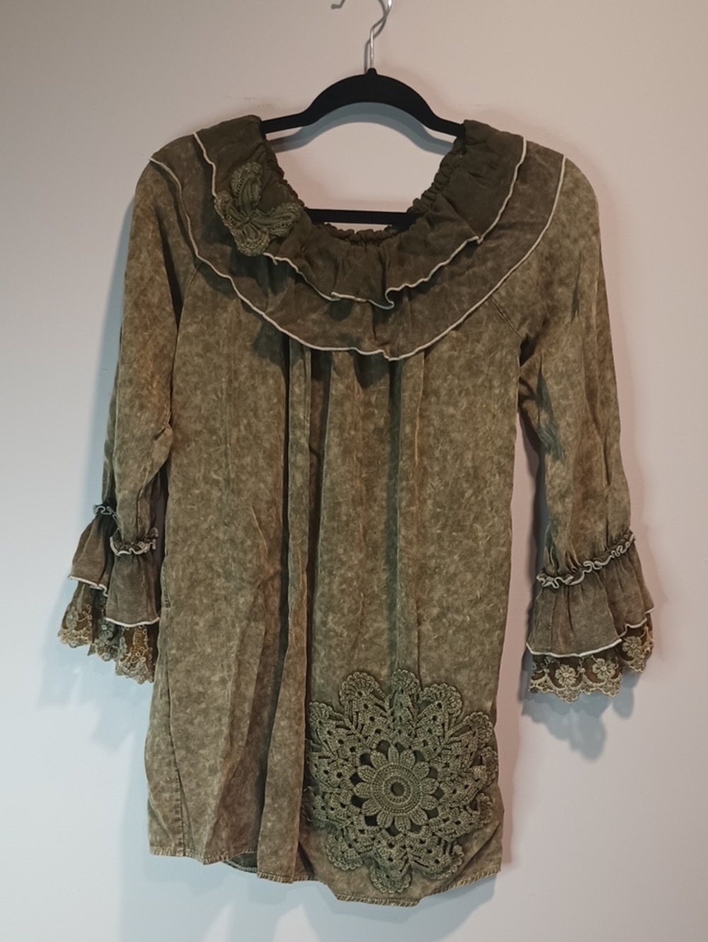 Radzoli Olive Green Gathered Neck Blouse